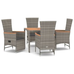 vidaXL Set comedor de jardín 5 piezas con cojines ratán sintético gris