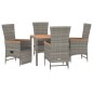 vidaXL Set comedor de jardín 5 piezas con cojines ratán sintético gris vidaXL Set comedor de jardín 5 piezas con cojines ratán sintético gris