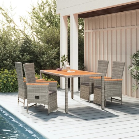 vidaXL Set comedor de jardín 5 piezas con cojines ratán sintético gris
