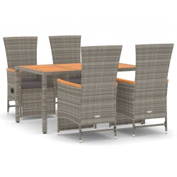 vidaXL Set comedor de jardín 5 piezas con cojines ratán sintético gris