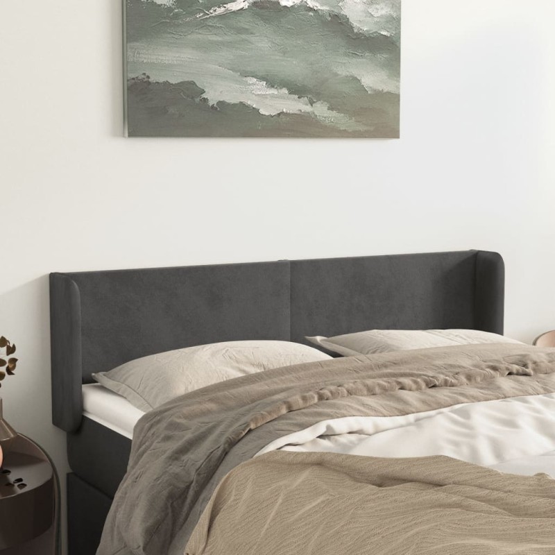 vidaXL Cabecero de terciopelo gris oscuro 147x16x78/88 cm vidaXL Cabecero de terciopelo gris oscuro 147x16x78/88 cm