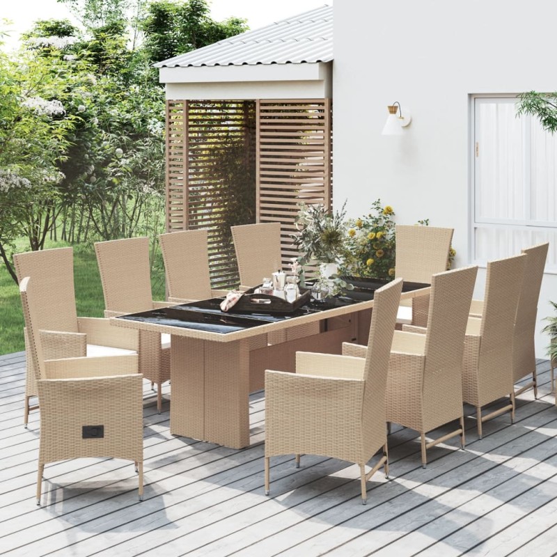 vidaXL Set comedor de jardín 11 pzas con cojines ratán sintético beige vidaXL Set comedor de jardín 11 pzas con cojines ratán sintético beige