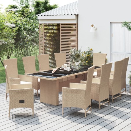 vidaXL Set comedor de jardín 11 pzas con cojines ratán sintético beige