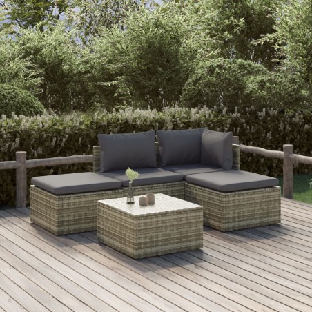 vidaXL Set de muebles de jardín 5 pzas y cojines ratán sintético gris