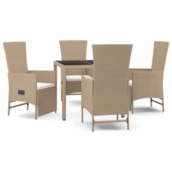 vidaXL Set comedor de jardín 5 pzas con cojines ratán sintético beige