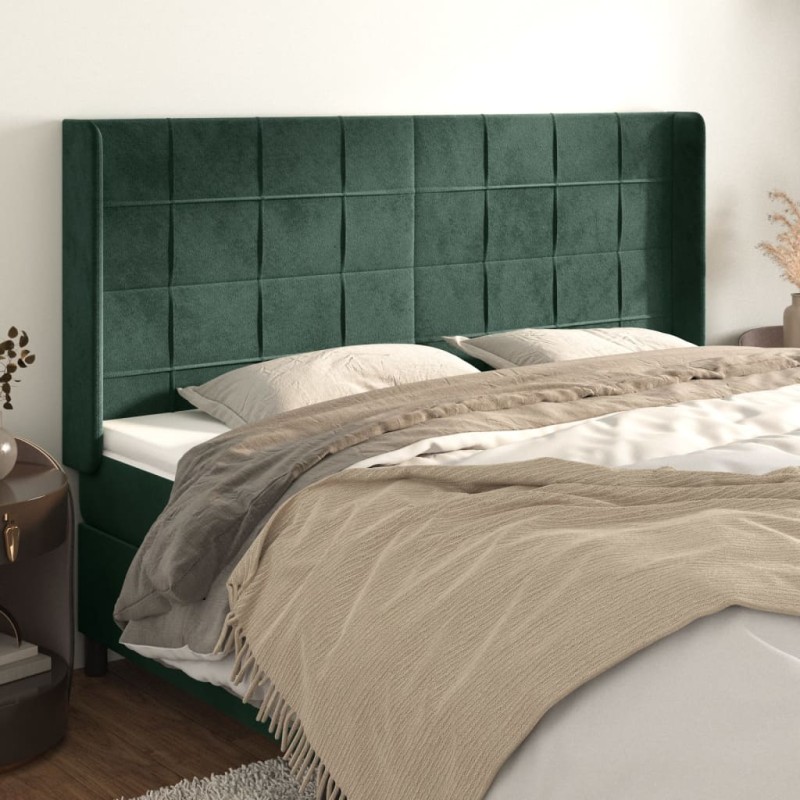 vidaXL Cabecero con orejas de terciopelo verde oscuro 163x16x118/128cm vidaXL Cabecero con orejas de terciopelo verde oscuro 163x16x118/128cm