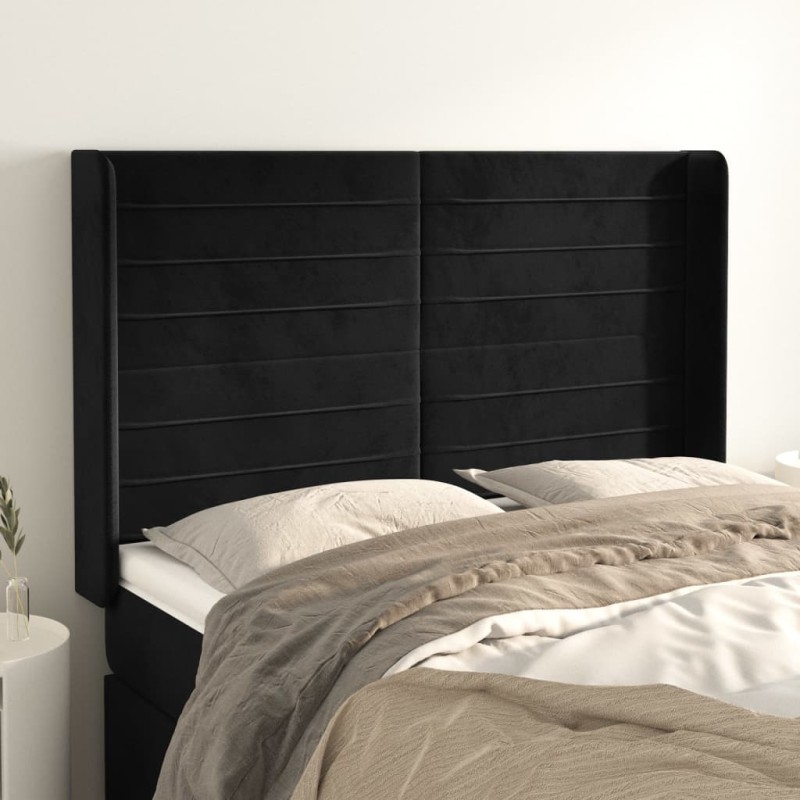 vidaXL Cabecero con orejas de terciopelo negro 147x16x118/128 cm vidaXL Cabecero con orejas de terciopelo negro 147x16x118/128 cm