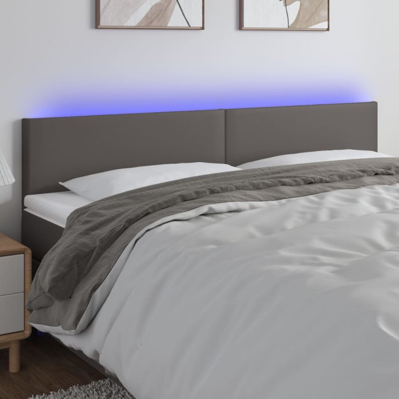 vidaXL Cabecero con LED cuero sintético gris 180x5x78/88 cm vidaXL Cabecero con LED cuero sintético gris 180x5x78/88 cm
