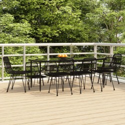 vidaXL Juego de comedor de jardín 9 piezas ratán sintético negro