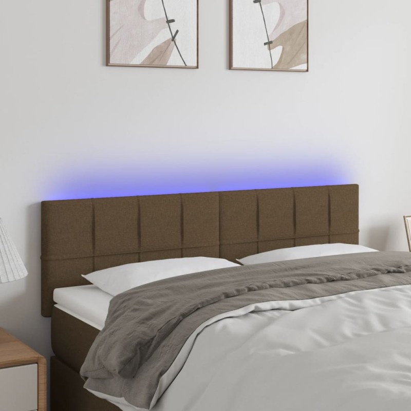 vidaXL Cabecero con LED de tela marrón oscuro 144x5x78/88 cm vidaXL Cabecero con LED de tela marrón oscuro 144x5x78/88 cm