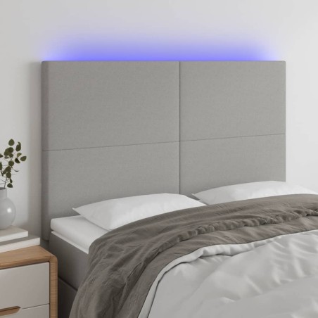 vidaXL Cabecero con luces LED tela gris claro 144x5x118/128 cm
