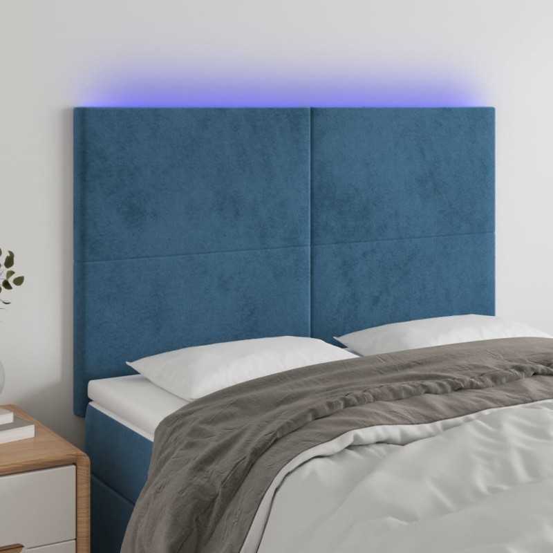 vidaXL Cabecero con luces LED terciopelo azul oscuro 144x5x118/128 cm vidaXL Cabecero con luces LED terciopelo azul oscuro 144x5x118/128 cm