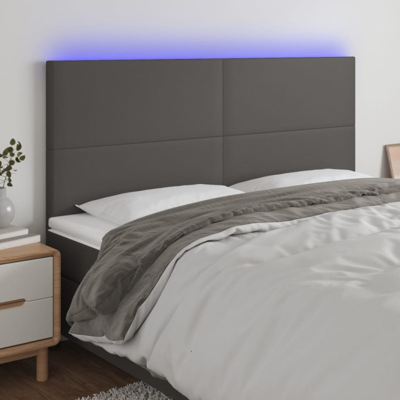 vidaXL Cabecero con luces LED cuero sintético gris 160x5x118/128 cm