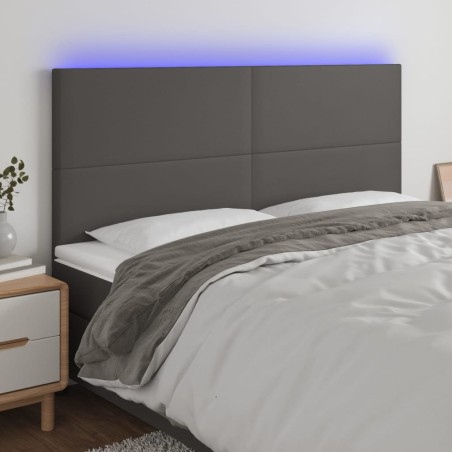 vidaXL Cabecero con luces LED cuero sintético gris 160x5x118/128 cm