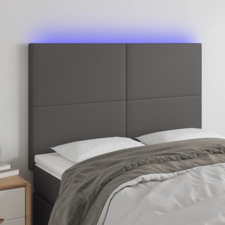 vidaXL Cabecero con luces LED cuero sintético gris 144x5x118/128 cm