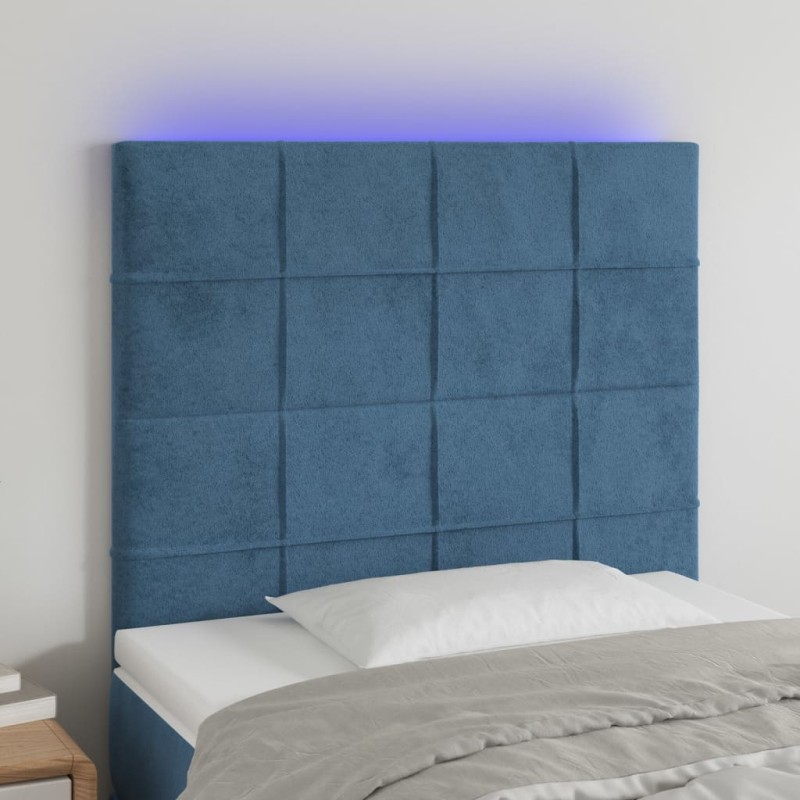vidaXL Cabecero con luces LED terciopelo azul oscuro 100x5x118/128 cm vidaXL Cabecero con luces LED terciopelo azul oscuro 100x5x118/128 cm