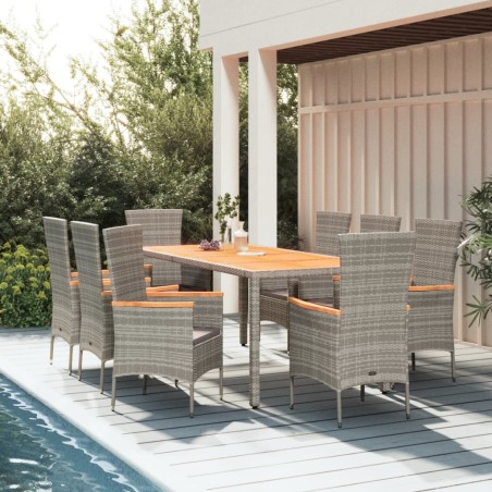 vidaXL Set comedor jardín 9 pzas y cojines ratán sintético gris