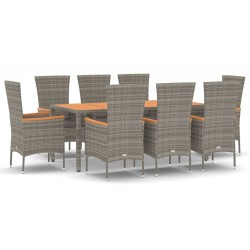 vidaXL Set comedor jardín 9 pzas y cojines ratán sintético gris