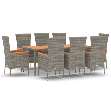vidaXL Set comedor jardín 9 pzas y cojines ratán sintético gris