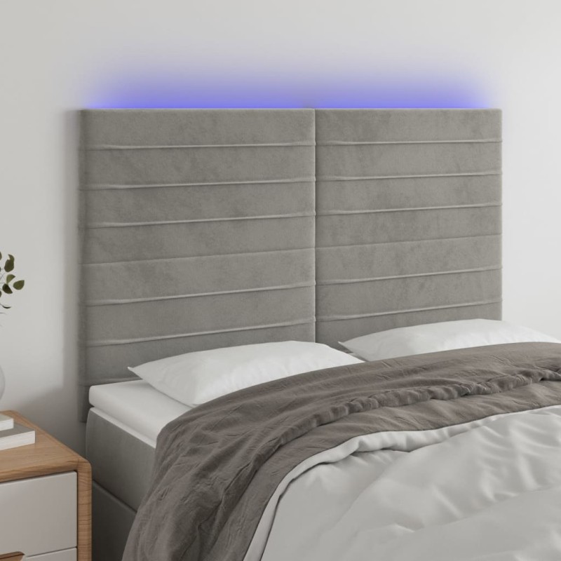 vidaXL Cabecero con luces LED terciopelo gris claro 144x5x118/128 cm vidaXL Cabecero con luces LED terciopelo gris claro 144x5x118/128 cm