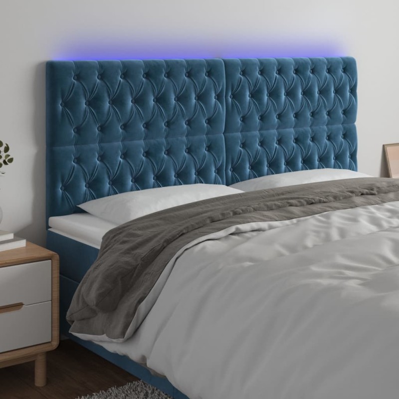 vidaXL Cabecero con luces LED terciopelo azul oscuro 180x7x118/128 cm vidaXL Cabecero con luces LED terciopelo azul oscuro 180x7x118/128 cm