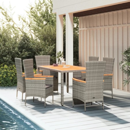 vidaXL Set comedor jardín 7 pzas y cojines ratán sintético gris