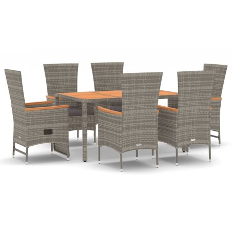 vidaXL Set comedor jardín 7 pzas y cojines ratán sintético gris