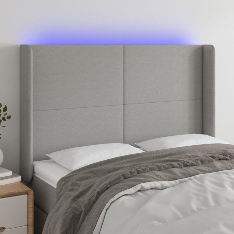 vidaXL Cabecero con LED de tela gris claro 147x16x118/128 cm vidaXL Cabecero con LED de tela gris claro 147x16x118/128 cm