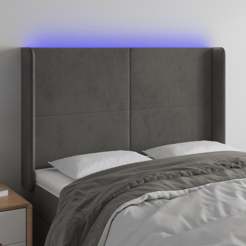 vidaXL Cabecero con LED de terciopelo gris oscuro 147x16x118/128 cm vidaXL Cabecero con LED de terciopelo gris oscuro 147x16x118/128 cm