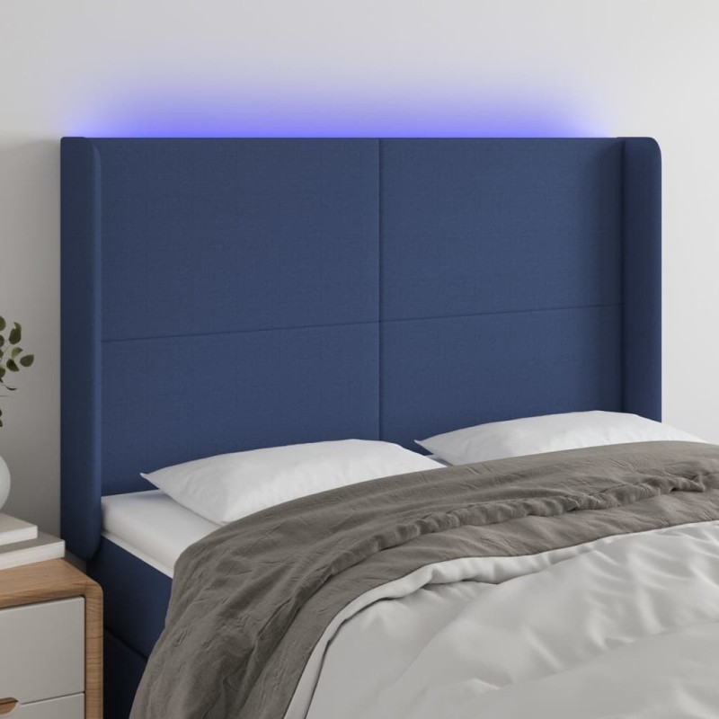 vidaXL Cabecero con LED de tela azul 147x16x118/128 cm vidaXL Cabecero con LED de tela azul 147x16x118/128 cm