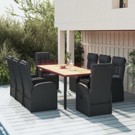 vidaXL Juego comedor jardín 9 pzas madera acacia ratán sintético negro