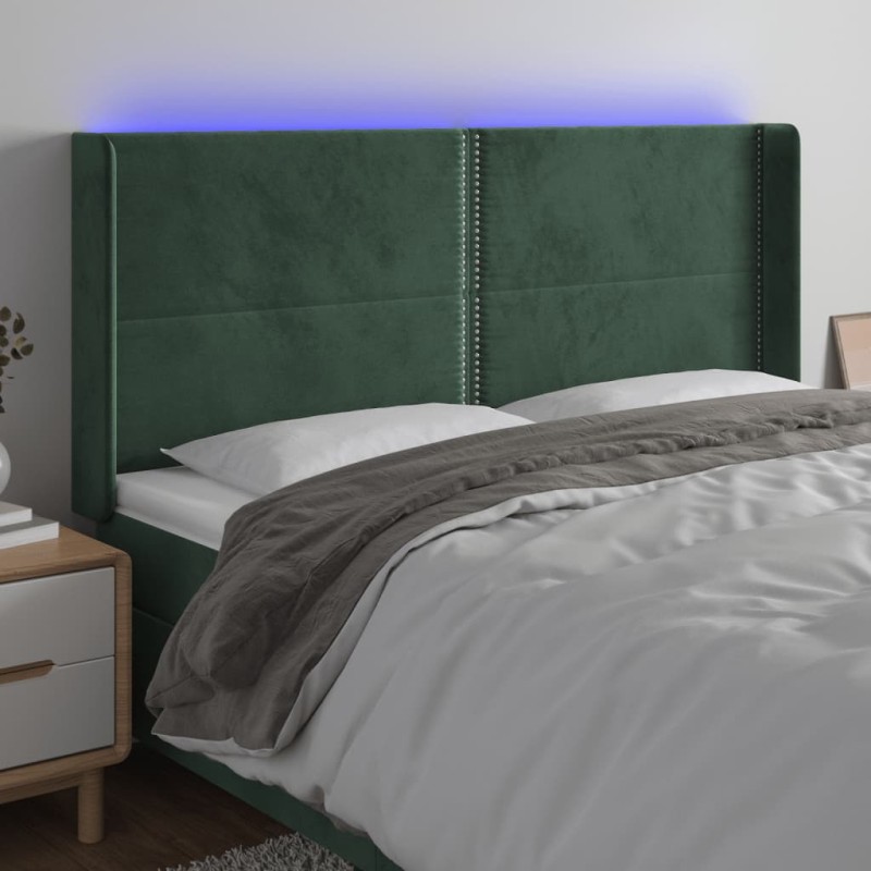 vidaXL Cabecero con LED de terciopelo verde oscuro 183x16x118/128 cm vidaXL Cabecero con LED de terciopelo verde oscuro 183x16x118/128 cm