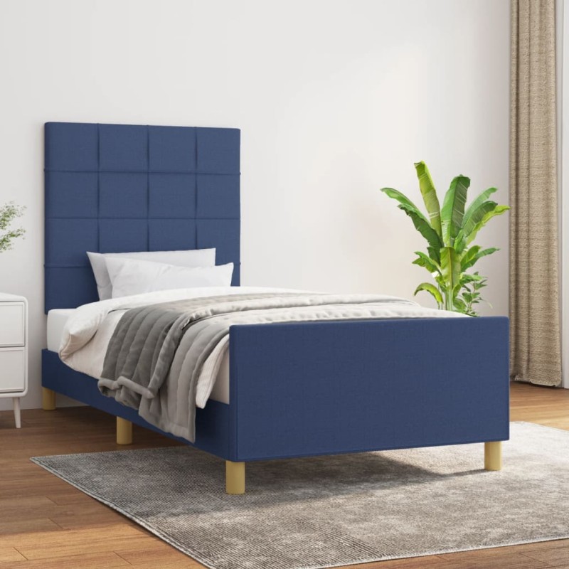 vidaXL Estructura de cama con cabecero de tela azul 80x200 cm vidaXL Estructura de cama con cabecero de tela azul 80x200 cm