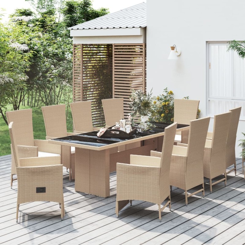 vidaXL Set comedor de jardín 11 pzas con cojines ratán sintético beige