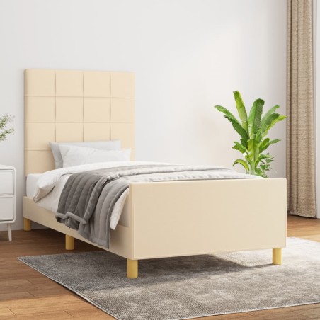 vidaXL Estructura de cama con cabecero de tela color crema 90x190 cm