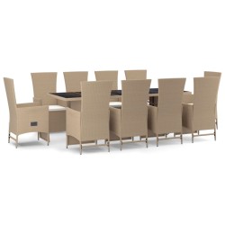 vidaXL Set comedor de jardín 11 pzas con cojines ratán sintético beige