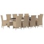 vidaXL Set comedor de jardín 11 pzas con cojines ratán sintético beige