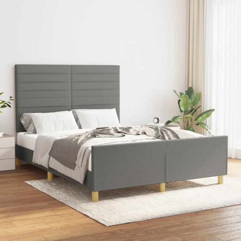 vidaXL Estructura de cama con cabecero de tela gris oscuro 140x190 cm vidaXL Estructura de cama con cabecero de tela gris oscuro 140x190 cm