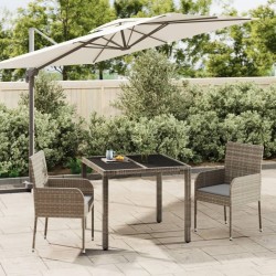 vidaXL Set comedor de jardín 3 piezas con cojines ratán sintético gris