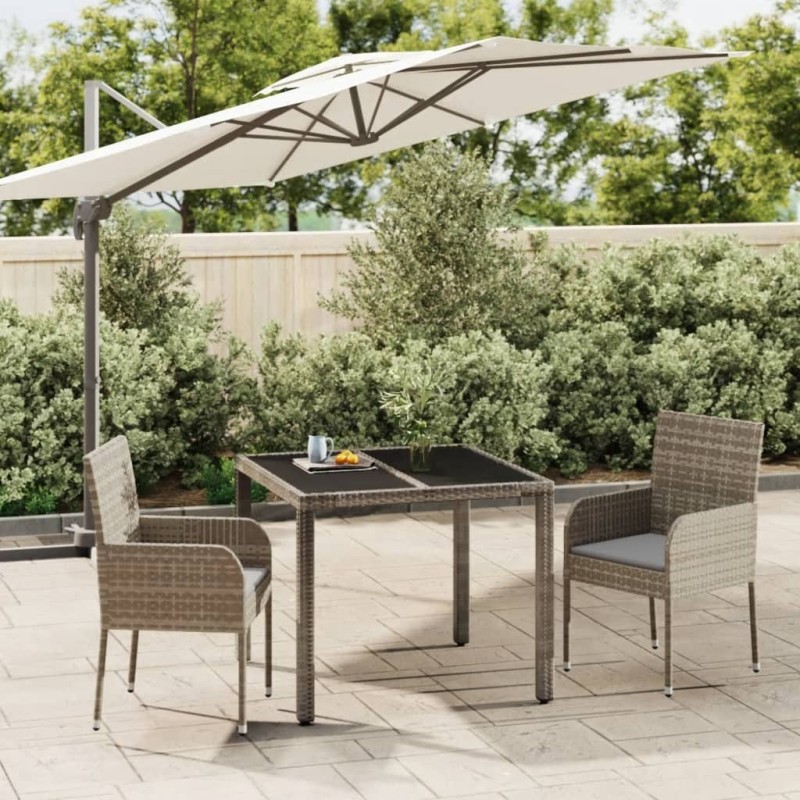 vidaXL Set comedor de jardín 3 piezas con cojines ratán sintético gris vidaXL Set comedor de jardín 3 piezas con cojines ratán sintético gris