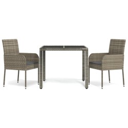vidaXL Set comedor de jardín 3 piezas con cojines ratán sintético gris