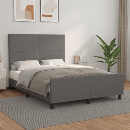 vidaXL Estructura de cama con cabecero cuero sintético gris 140x200cm