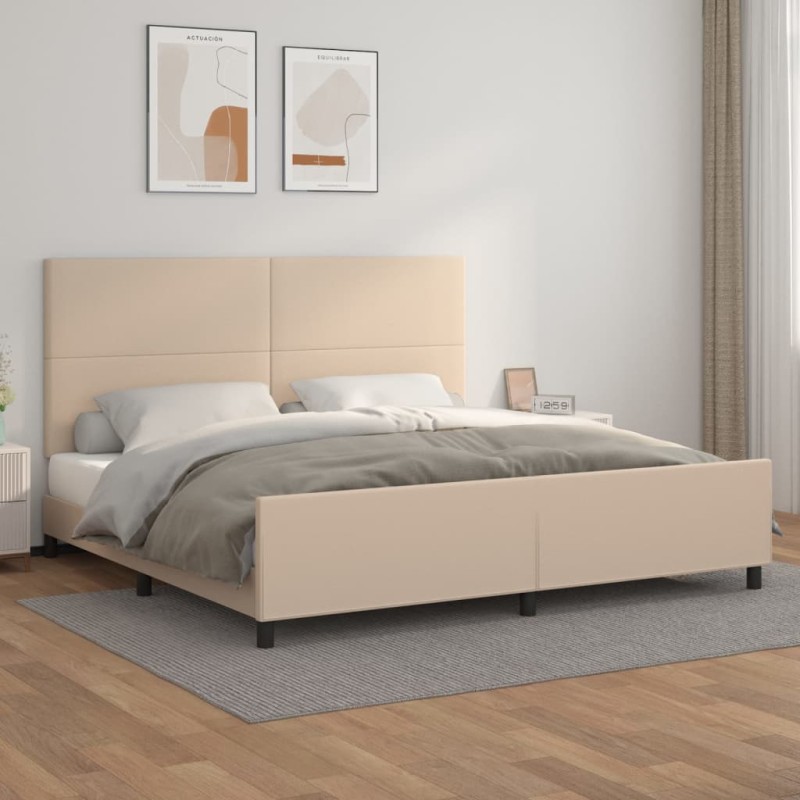 vidaXL Estructura de cama cabecero cuero sintético capuchino 200x200cm