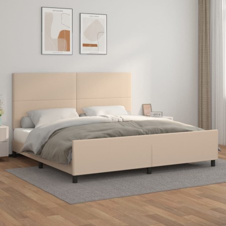 vidaXL Estructura de cama cabecero cuero sintético capuchino 200x200cm
