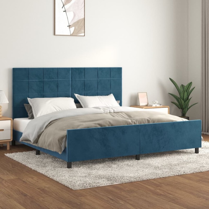 vidaXL Estructura cama con cabecero terciopelo azul oscuro 200x200 cm vidaXL Estructura cama con cabecero terciopelo azul oscuro 200x200 cm