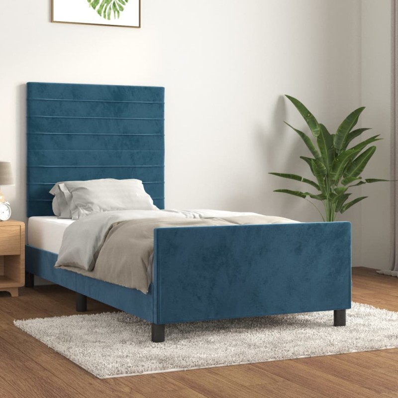 vidaXL Estructura cama con cabecero terciopelo azul oscuro 90x200 cm vidaXL Estructura cama con cabecero terciopelo azul oscuro 90x200 cm