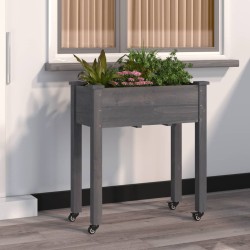 vidaXL Jardinera con forro y ruedas madera de abeto gris 71x37x80 cm