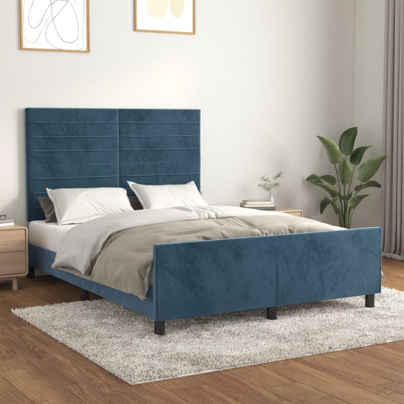 vidaXL Estructura cama con cabecero terciopelo azul oscuro 140x200 cm vidaXL Estructura cama con cabecero terciopelo azul oscuro 140x200 cm