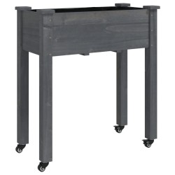 vidaXL Jardinera con forro y ruedas madera de abeto gris 71x37x80 cm