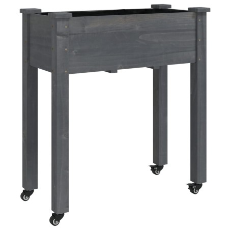 vidaXL Jardinera con forro y ruedas madera de abeto gris 71x37x80 cm